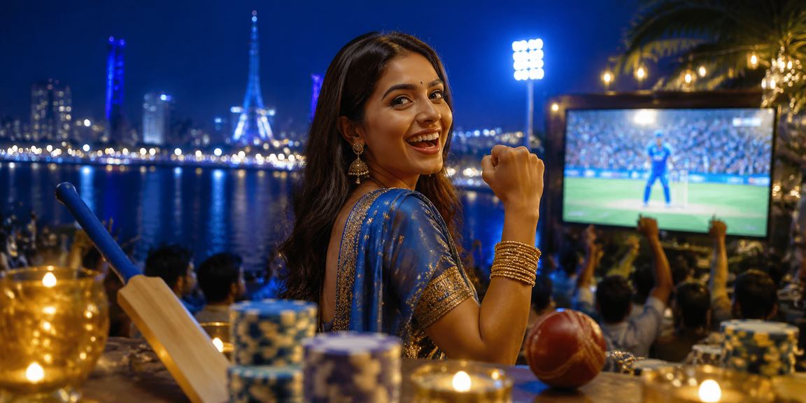 Evening cricket stadium with fans in lively atmosphere